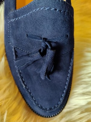 Manolo Blahnik Navy Blue Suede Tasseled Loafer Flats Round Toe Women's EU 39
