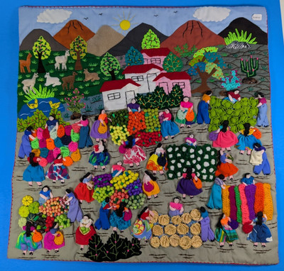 Amazing Vintage Handmade Peruvian FOLK ART Wall Hanging, 18'' x 18''