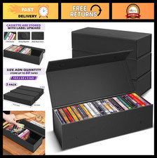 3 Pack Cassette Tape Storage Box - Holds 60 Tapes, Media Organizer, Tape Holder