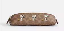 Coach X Peanuts Pencil Case In Signature Canvas With Snoopy Print NWT