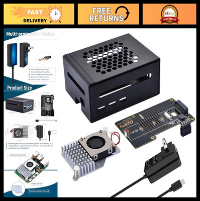 Metal Case for Raspberry Pi 5, Active Cooler, M.2 NVMe SSD Board & 27W USB C Pow