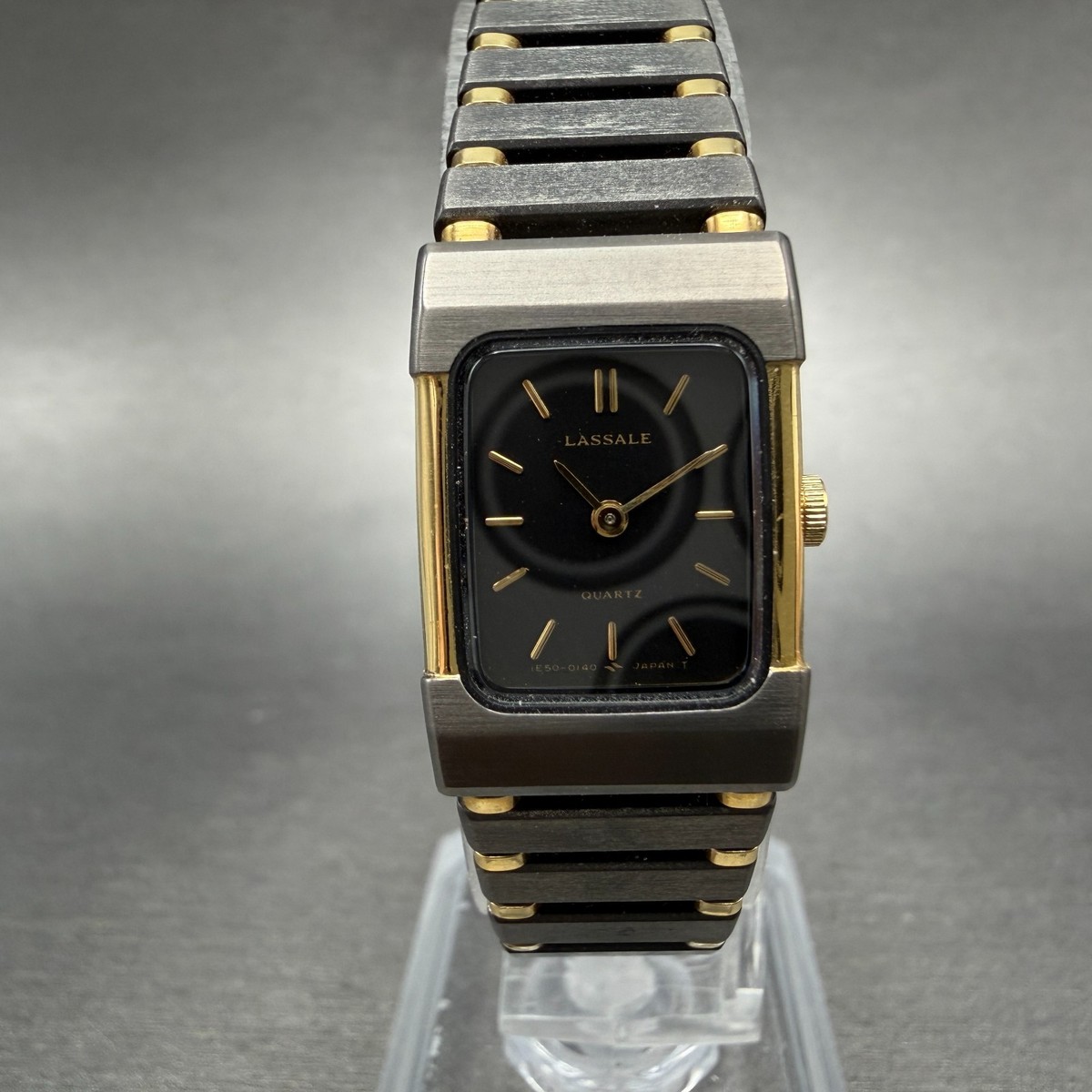 Seiko Lassale Tank Watch Women 16mm Black Dial Gray & Gold