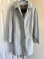 Burberry London Hooded Trench Coat Light Blue Nova Check Lining Size S