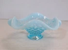Vntg Fenton 5" diam.  Blue Opalescent Hobnail Glass Bonbon/Candy Dish w/ Handles