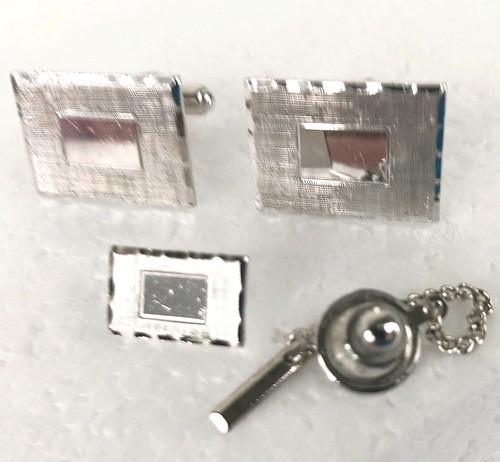 Vintage PRK Set Sterling Silver Cufflinks Tie Tack Classic Goes With Everything