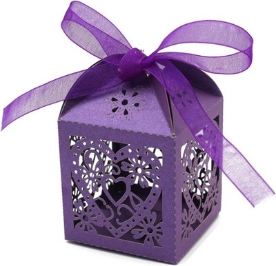 100 Pack Love Heart Laser Cut Wedding Favor Boxes with Ribbons for Candy Gifts