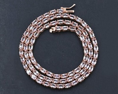 34.70Ct Peach Morganite Women Chain Tennis 16'' Necklace in 18K Rose Gold Over