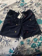 Boys Polo By Ralph Lauren Navy Blue W/ All Over Logo Swim Trunks Size XL 18-20
