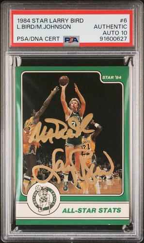 Larry Bird Autographed Signed 1984 Star #6 Magic Johnson Dual PSA 10 Auto Gold RARE 