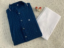 Ethnic Dupioni Silk Stylish Kurta pajama Set Wedding Party Wear Dress For Men's