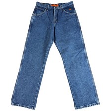 Wrangler Flame Resistant Carpenter Jeans Mens 34x34 Blue Denim Logo Workwear