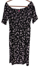 VINCE CAMUTO Floral Smocked Off Shoulder Midi Dress XL Black White