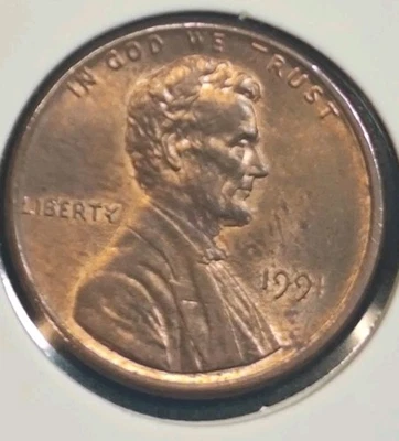One Cent 1991 Lincoln Cent"Extramaterial On Y"USA Mint Error In Stempelglan#25/3 - Bild 1 von 4