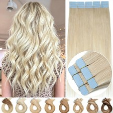 60Pieces Full Head Tape In Human Hair Extensions Invisible Skin Wefts Highlight