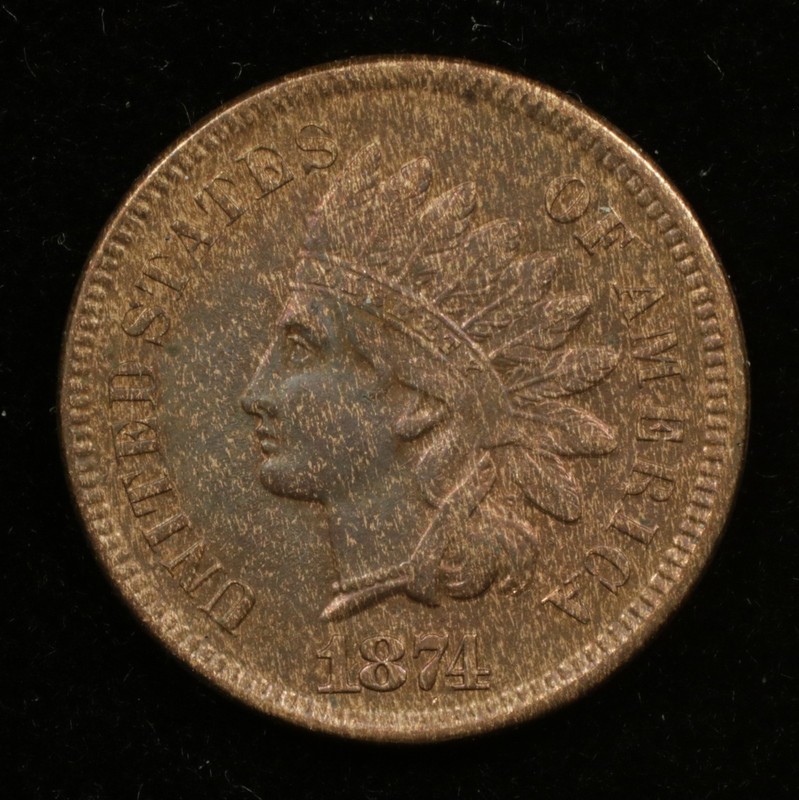 1874 Indian Head Cent 1C Uncirculated Raw MS Red-Brown (#SLC00457)