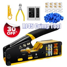 RJ45 Crimp Tool Kit Pass Through Ethernet Cat6 Cat5 Cat5e with 50PCS Connectors