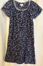 Aria Collection Dark Blue Floral Nightgown S Pockets Grandma Cottagecore Cotton