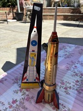 Vintage Made In Hungary Tin Plate Moon Rocket Toy In Original Box