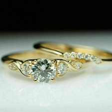 2Ct Round Cut Lab Created Diamond 14k Yellow Gold FN Engagement Bridal Ring Set