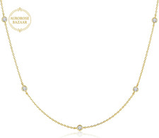 14K White/Yellow Gold Plated Station Necklace Cubic Zirconia Dainty Chain Neck