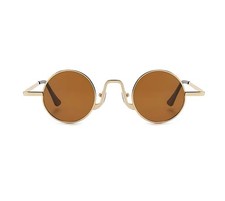 Retro Round Metal Sunglasses   Gold Frame with Brown Lenses, UV400 Protection