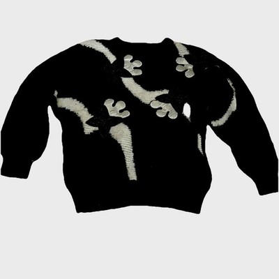 Carducci Black Knit Sweater Appliqué Wide Sleeve Cropped Fit, medium batwing fit