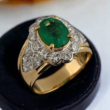 Emerald With 14K Solid Yellow Gold Ring For Men's AL622