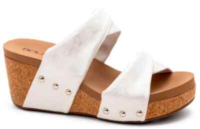 Corky's Women's **Stranded** Wedge Slip-On Sandals in White or