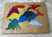 Vintage Puzzles Plus Wooden Dinosaur Puzzle 11 Pieces Multicolored Made in USA