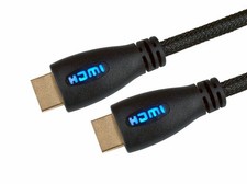 Quality 2m HDMI Cable with Blue LED Light - 4K Res Gold Plated & Braided Sleeve