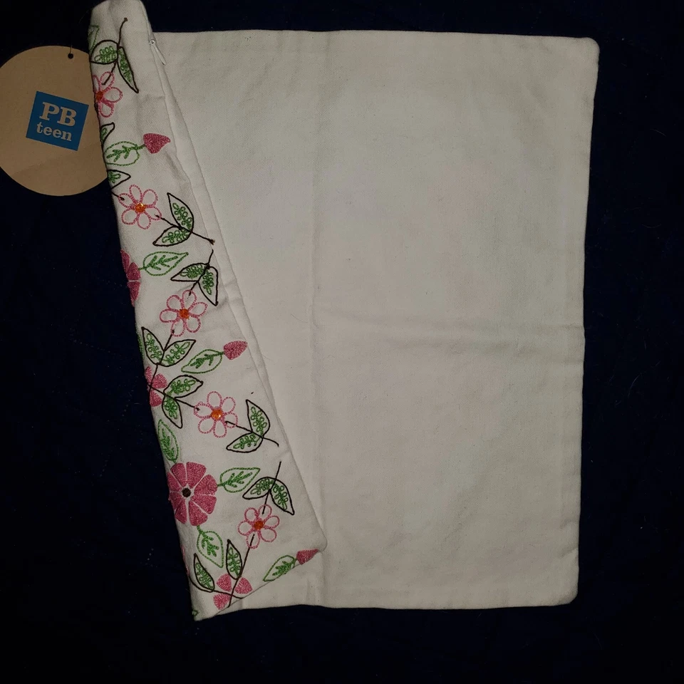 Pottery Barn Teen Pillow Cover, Pink & Green Embroidered Floral, 16 x 16 Square - Image 4 of 4
