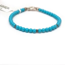 DAVID YURMAN New Ladies 4mm Spiritual Bead Bracelet  Turquoise & Silver Medium