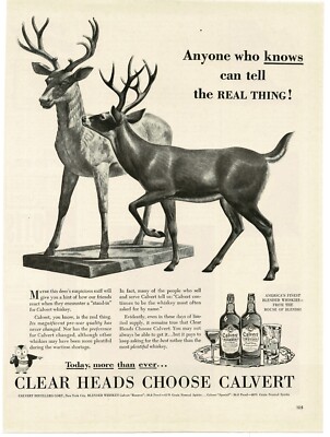 1944 Calvert Reserve Special Whiskey white-tail deer statue Vintage Print Ad
