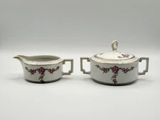 Vintage Heinrich & CO Bavaria Cream & Sugar w/ lid Imperial Pink Rose Rosalinda