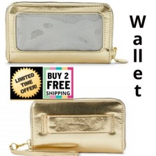 No Boundaries Morgan Women's Zipper Wallet Wristlet - 3 Card Slots -GOLD NEW
