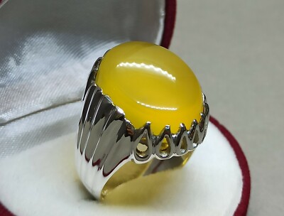 925 Sterling Silber Handarbeit Herrenring gelber Achat Ring Jemeni Zard Aqeeq Ring 