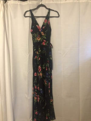 Le Lis Stitch Fix Ranada Navy Floral Faux Wrap Maxi Dress Sleeveless V Neck M