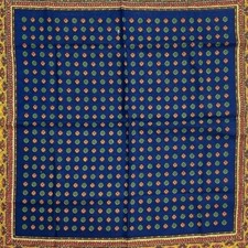 VTG Japanese Navy Blue  Gold Geometric Scarf 26" Square