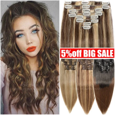 S-NOILITE Luxus Dick Clip In Remy Echthaar Extensions Weft 8 Tressen Haarverlängerung 60CM