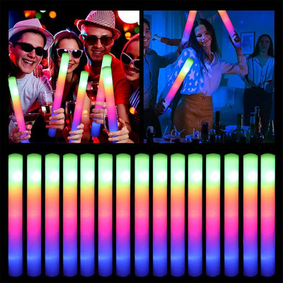 15/30 Stück LED Leuchtstäbe | bunte RGB Schaumstoffröhren für Partys