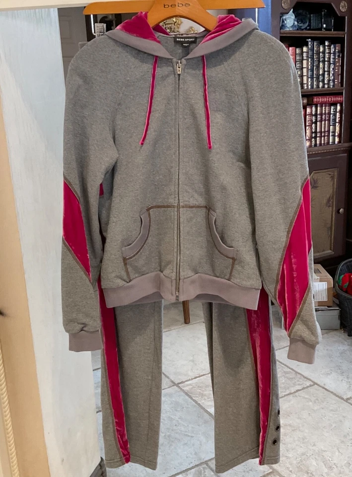Conjunto de chándal Bebe Sport gris malva terciopelo rayas sudadera con capucha! Sudadera con capucha M - Pantalón XS Foto 3 de 4