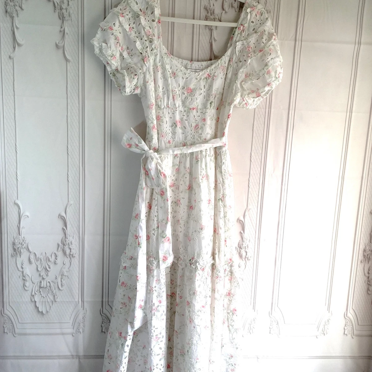 White eyelet top ruffle dress