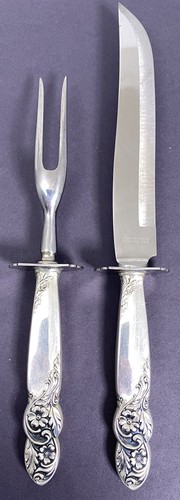WHITING AMERICAN ART NOUVEAU STERLING SILVER HANDLED ROAST CARVING SET LILIES - Picture 4 of 17