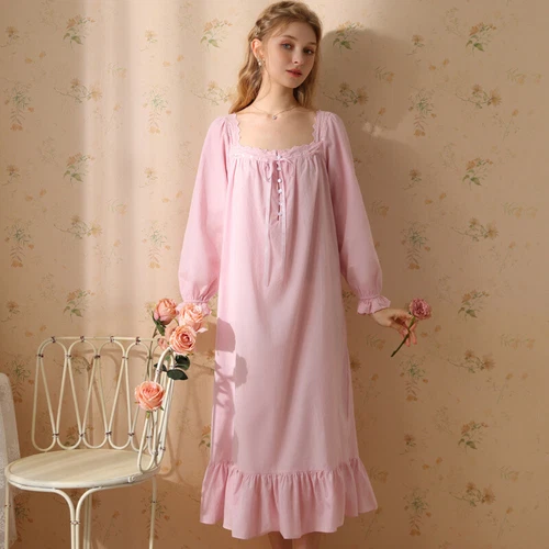 Damen Baumwolle Nachthemd Kurzarm eckiger Ausschnitt Pyjama Schlafkleid - Bild 31 von 34