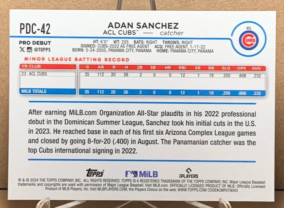 Adan Sanchez 2024 Topps Chrome Pro Debut #PDC-42 Gold Mini-Diamond 12/50 - Image 2 of 2
