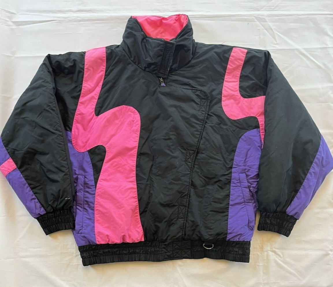 Vintage 80s Slazenger Womens Ski Snowboard Black Pink Parka Puffer