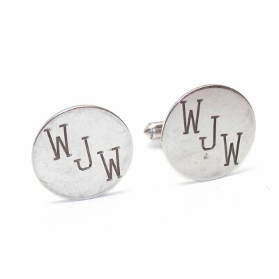 Vintage Men's Round Sterling Silver 925 Cufflinks Monogrammed W. J. W. 