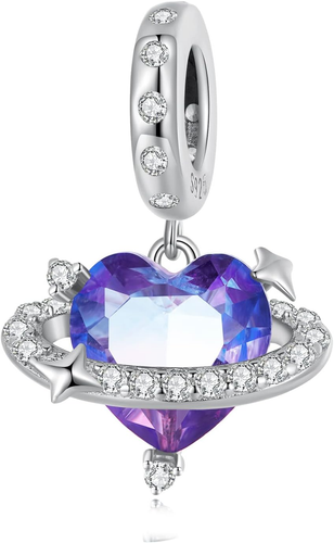 Ciondolo Cuore Ciondoli Viola in Argento Sterling 925 Con Zirconi Cubici Heart C - Foto 11 di 12