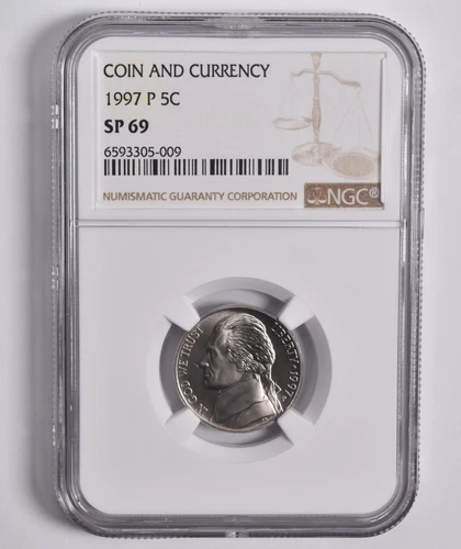 SP69 1997-P Jefferson Nickel Coin & Currency NGC Brown Lbl