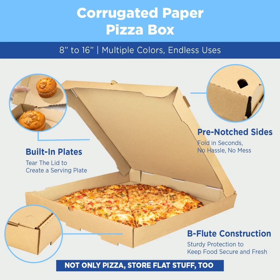 Karat Corrugated Pizza Box, 10''x10''x2'', Generic Print - 50 pcs - Image 4 of 4